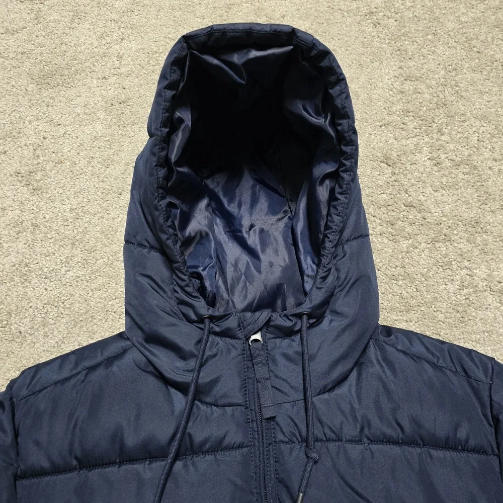 Aeropostale Mens Small Puffer Jacket Navy Blue Coat Recycled Down EUC‎